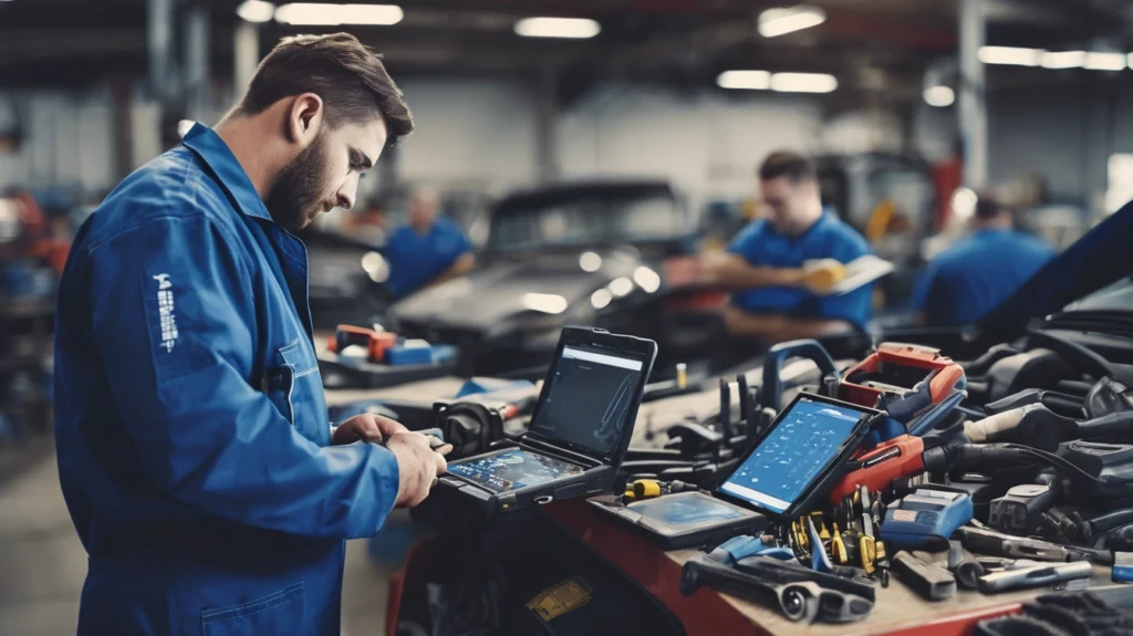 Technician managing a digital work order on a tablet
