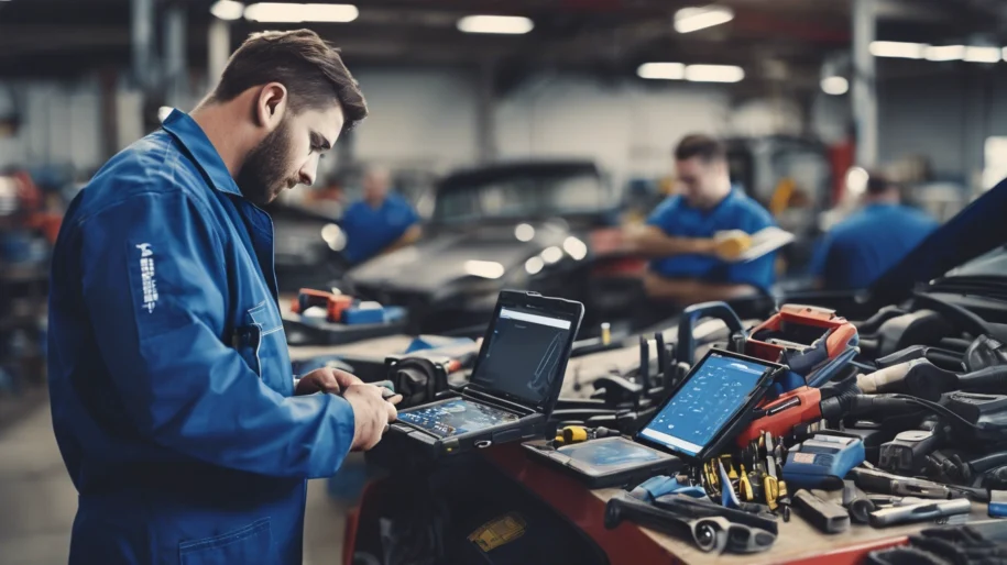 Technician managing a digital work order on a tablet