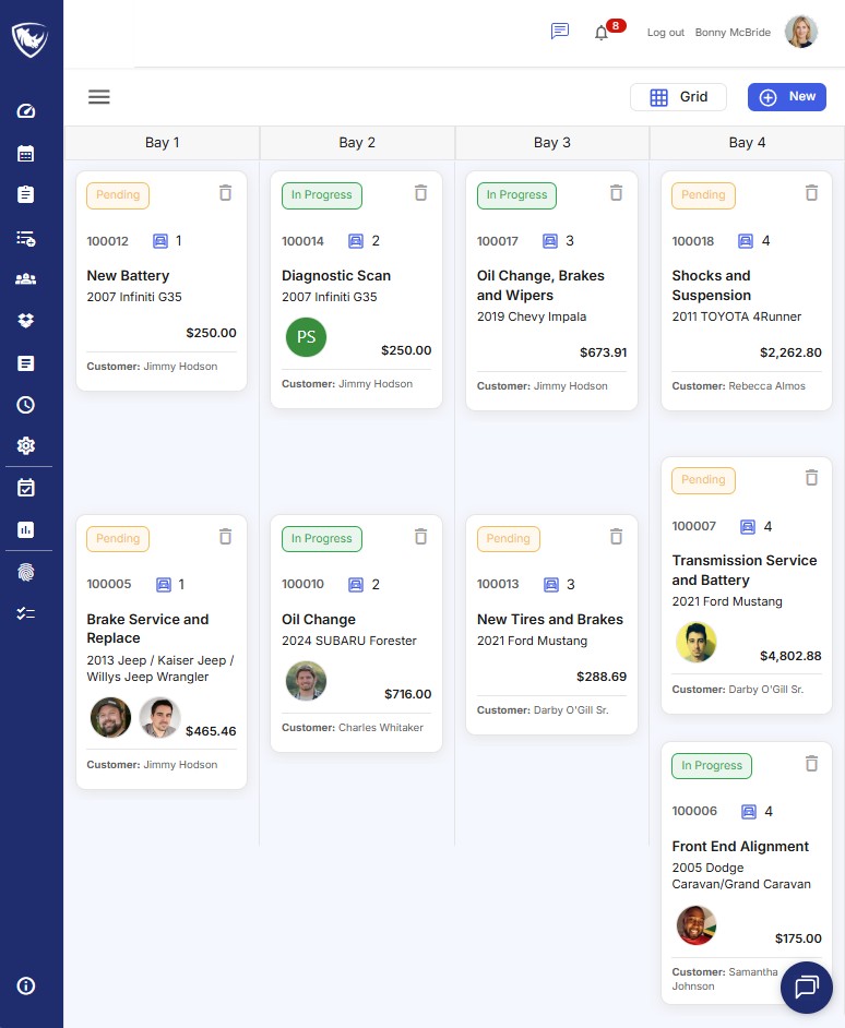 View work in your shop by Bay and easily drag and drop to change location.