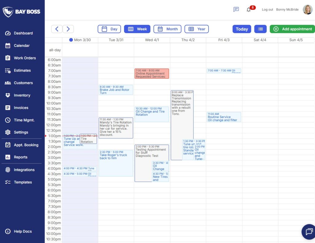 Keep your customer's appoinments tracked easily in Bay Boss' robust appointment management system.